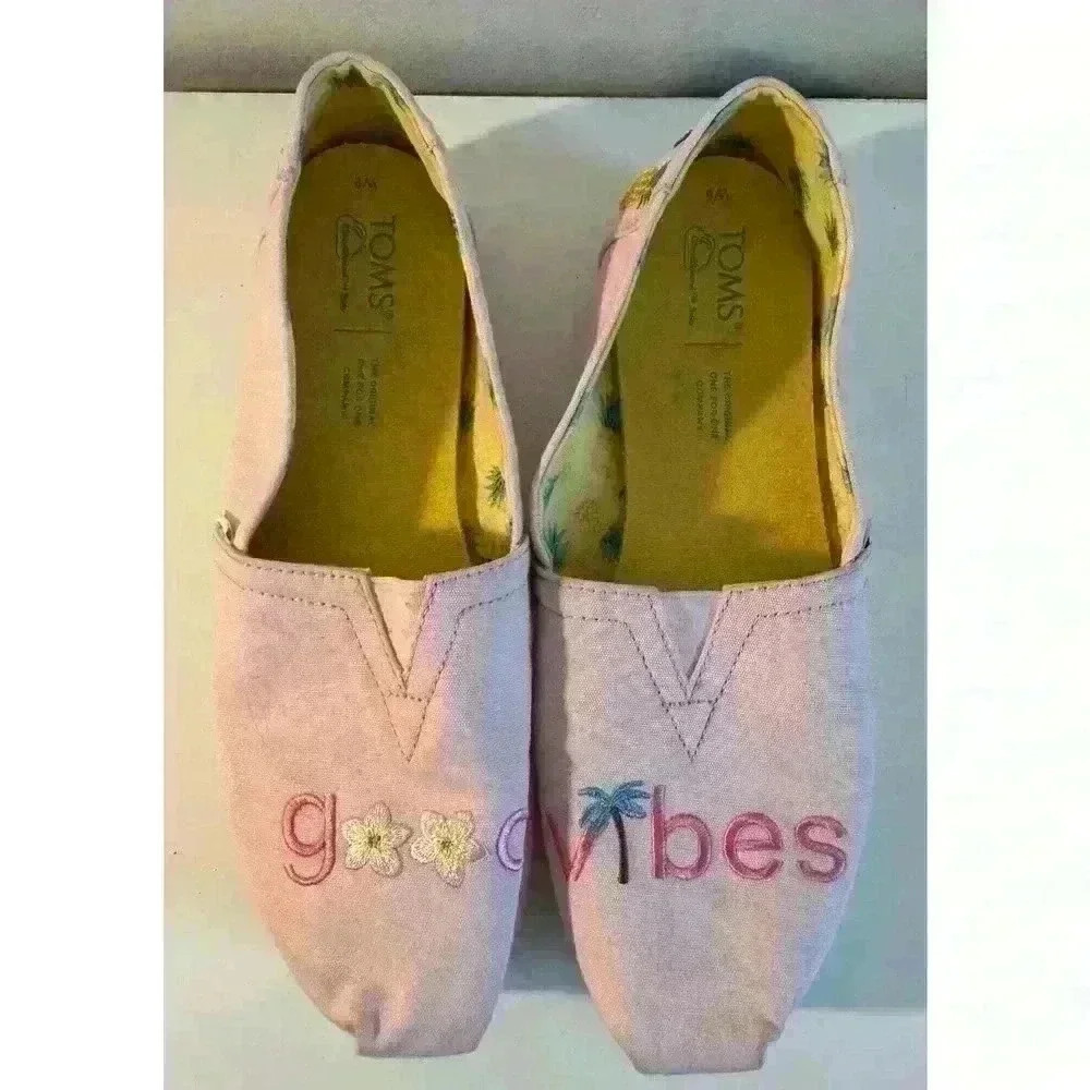 Toms Women's Alpargata Canvas Good Vibes Embroidered Light Pink Flats Size 6M - Picture 2 of 8